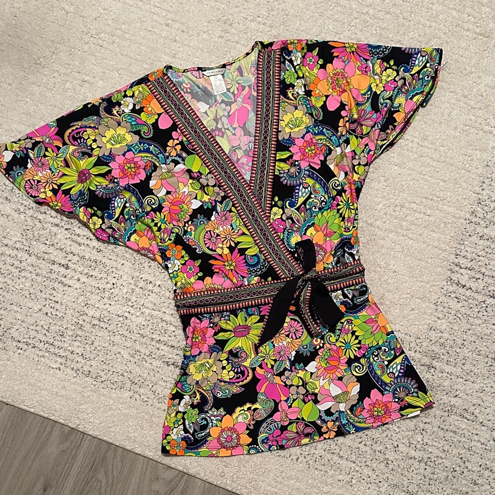 Trina Turk Multicolor Floral Kimono Sleeve Top